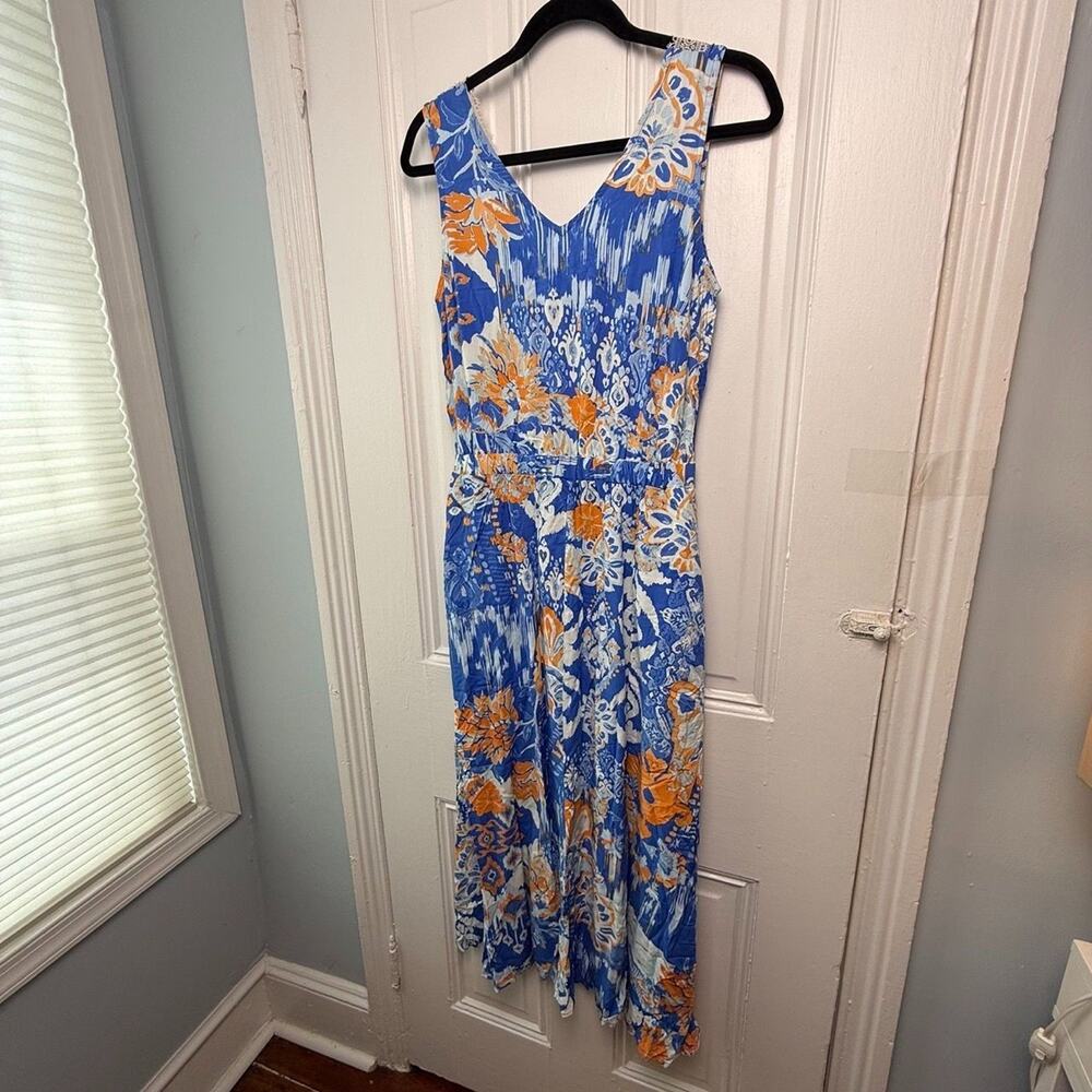 Denim & Co. Boho Midi Dress Blue Orange Floral Lace Back Womens XXS NWOT